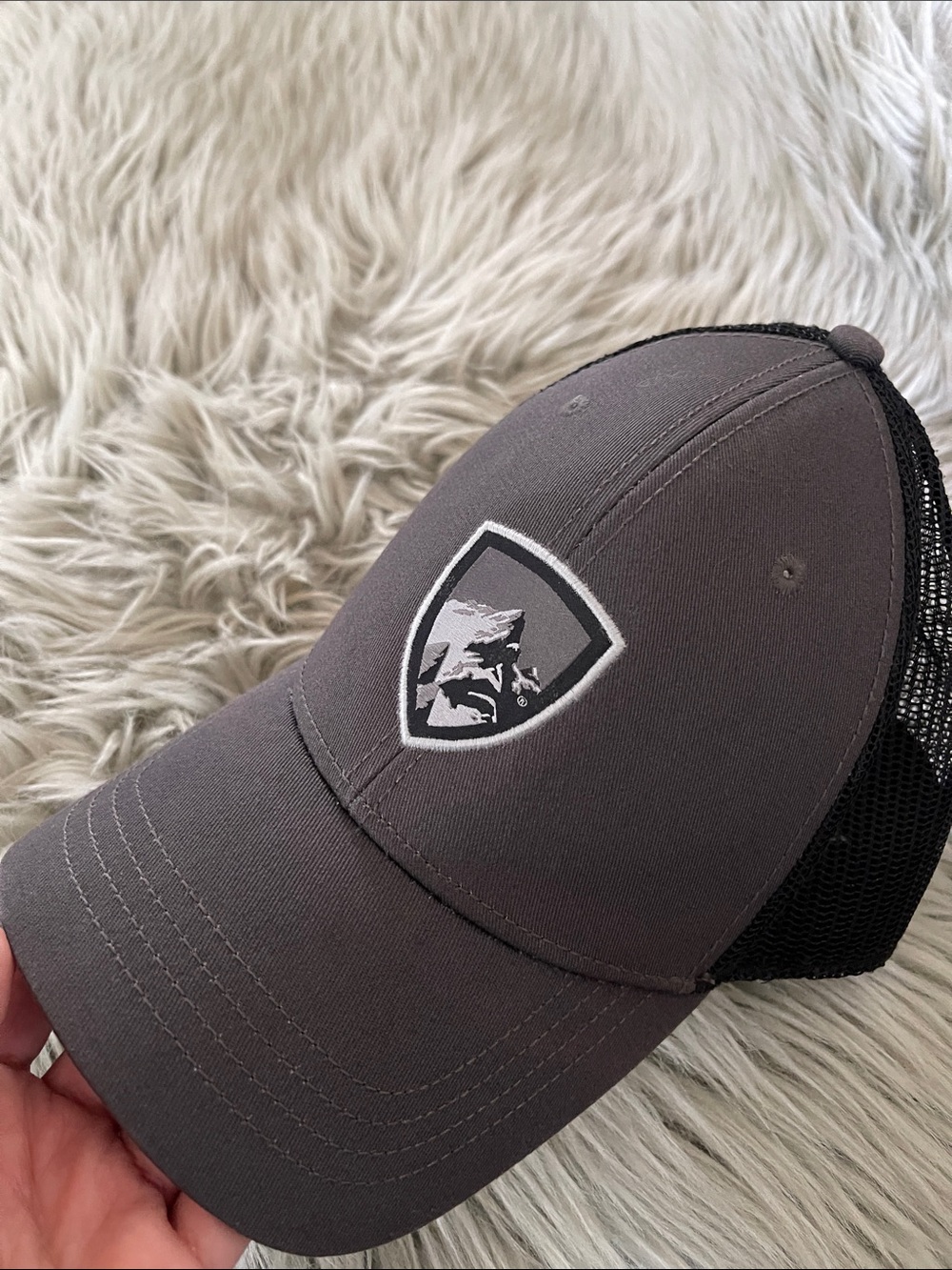 Kuhl Men's Gray and Black Mesh Trucker Cap with Shield Patch